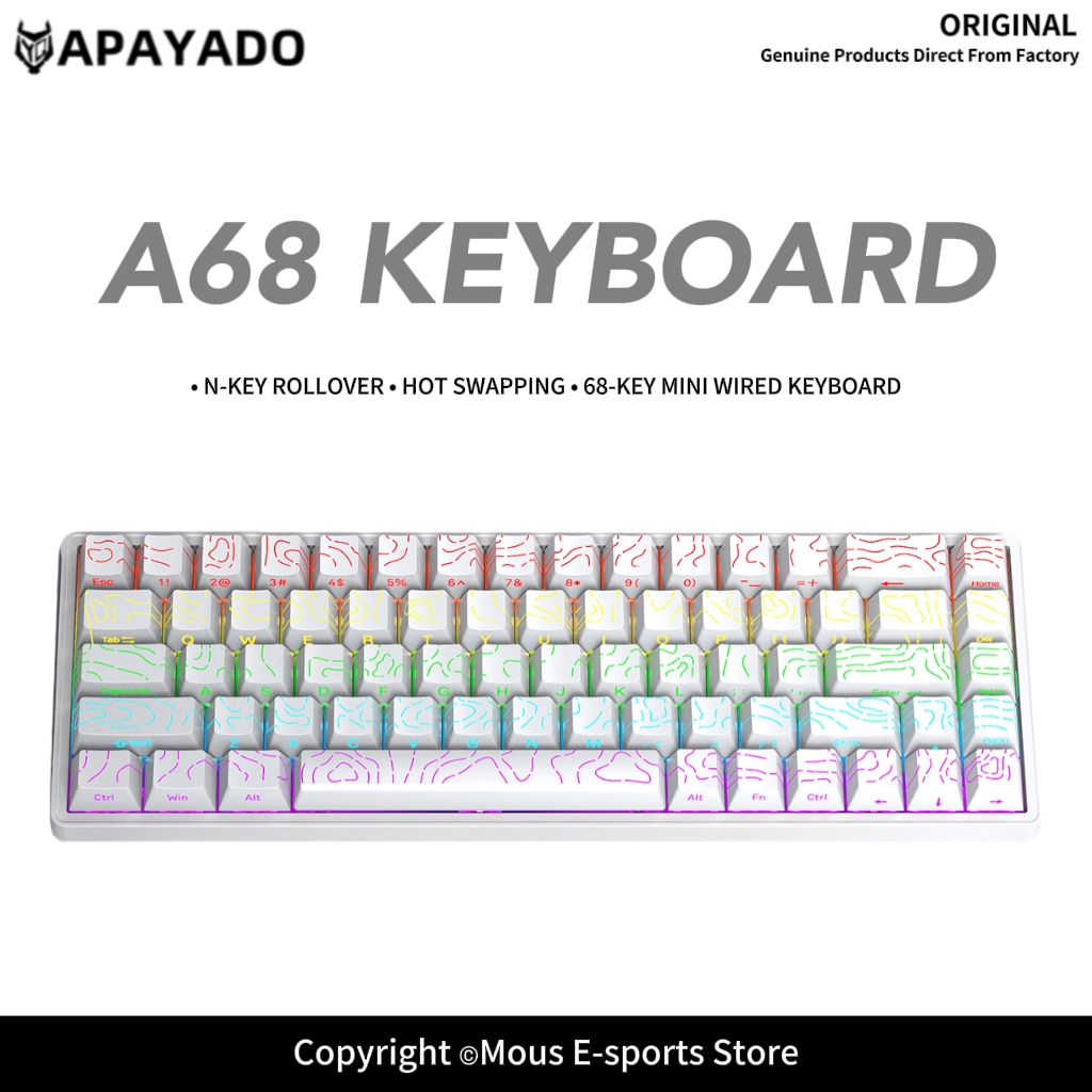 Pc Gaming Pink - Teclado Mecânico APAYADO A68 com Fio,