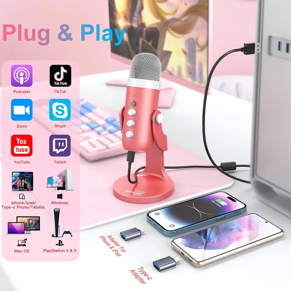 Haomuren microfone condensador - Pc Gaming Pink avaliação e preço